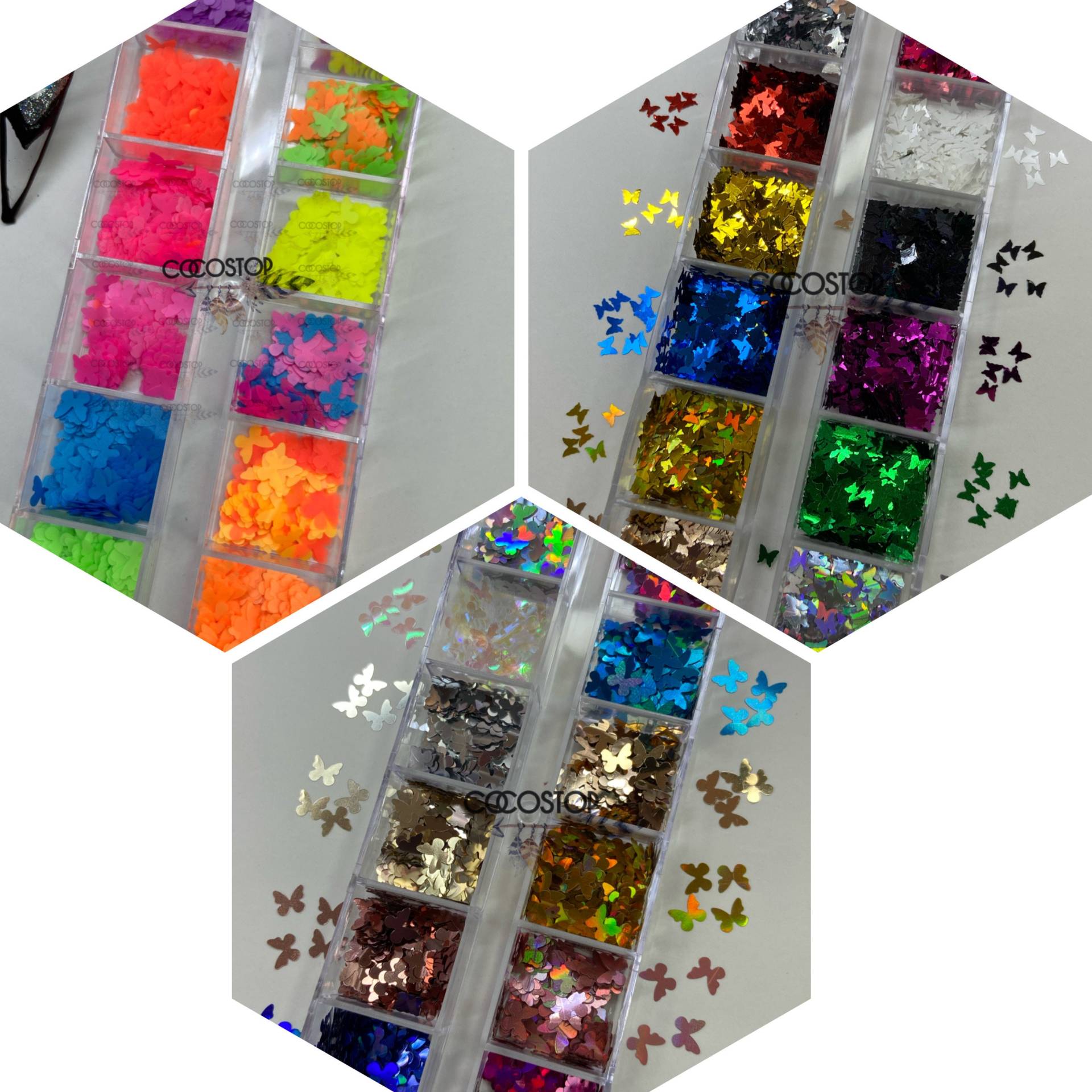 12 Farben Schmetterling Glitzer Pailletten Box von Etsy - CocoStop