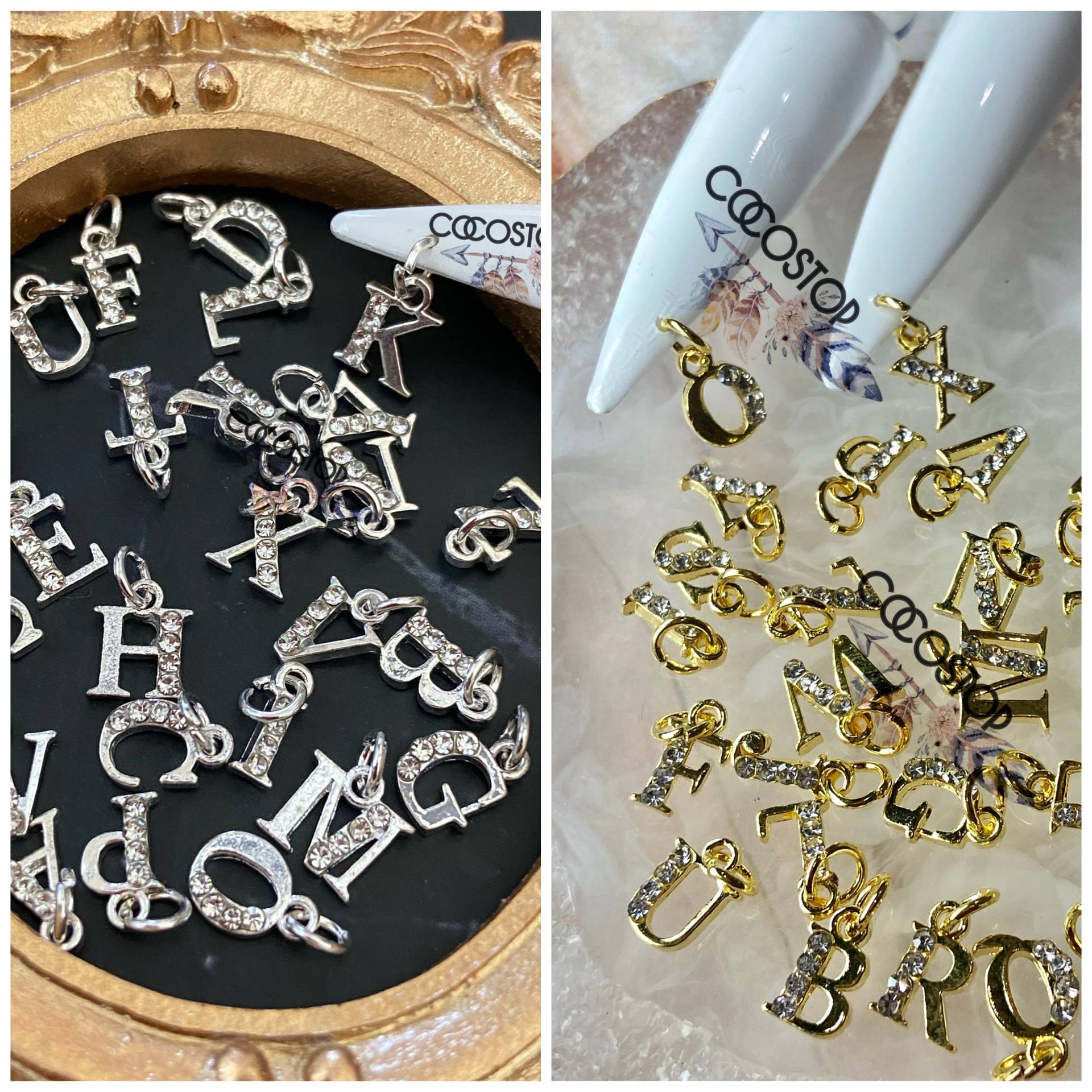 26 Stück A-Z Strass Nagel Buchstaben Baumelnde Charms 3D Diy Handwerk von Etsy - CocoStop