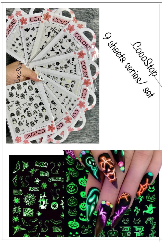 9 Packungen/Set Glow in The Dark Halloween Nagelaufkleber von Etsy - CocoStop