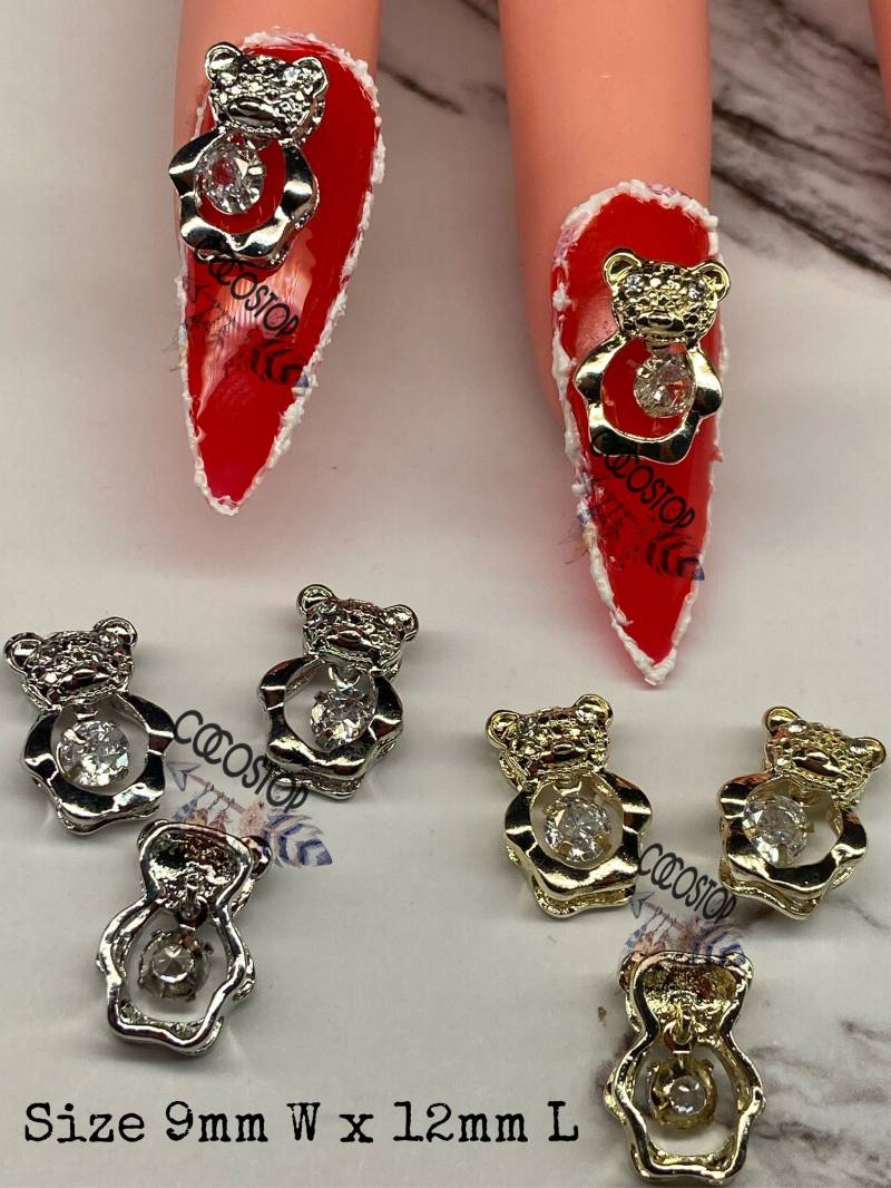 Bär Zirkon Baumelndes Herz 3D Nagel Charms Für Nail Art Accessories von Etsy - CocoStop