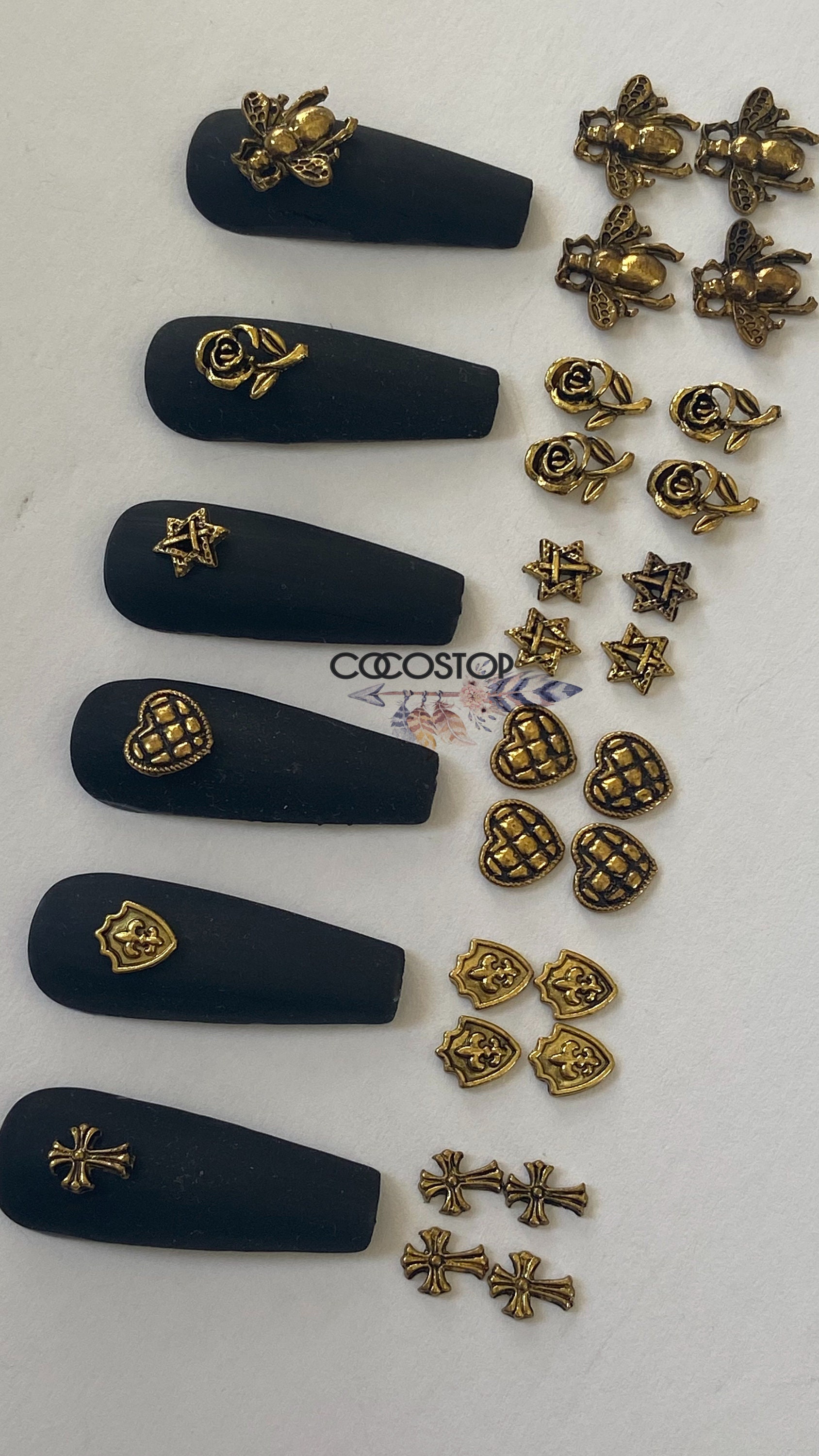 Chrom Kreuz Blumen Rose Biene Gold 3D Nagel Charms/ Nail Art Handwerk von Etsy - CocoStop