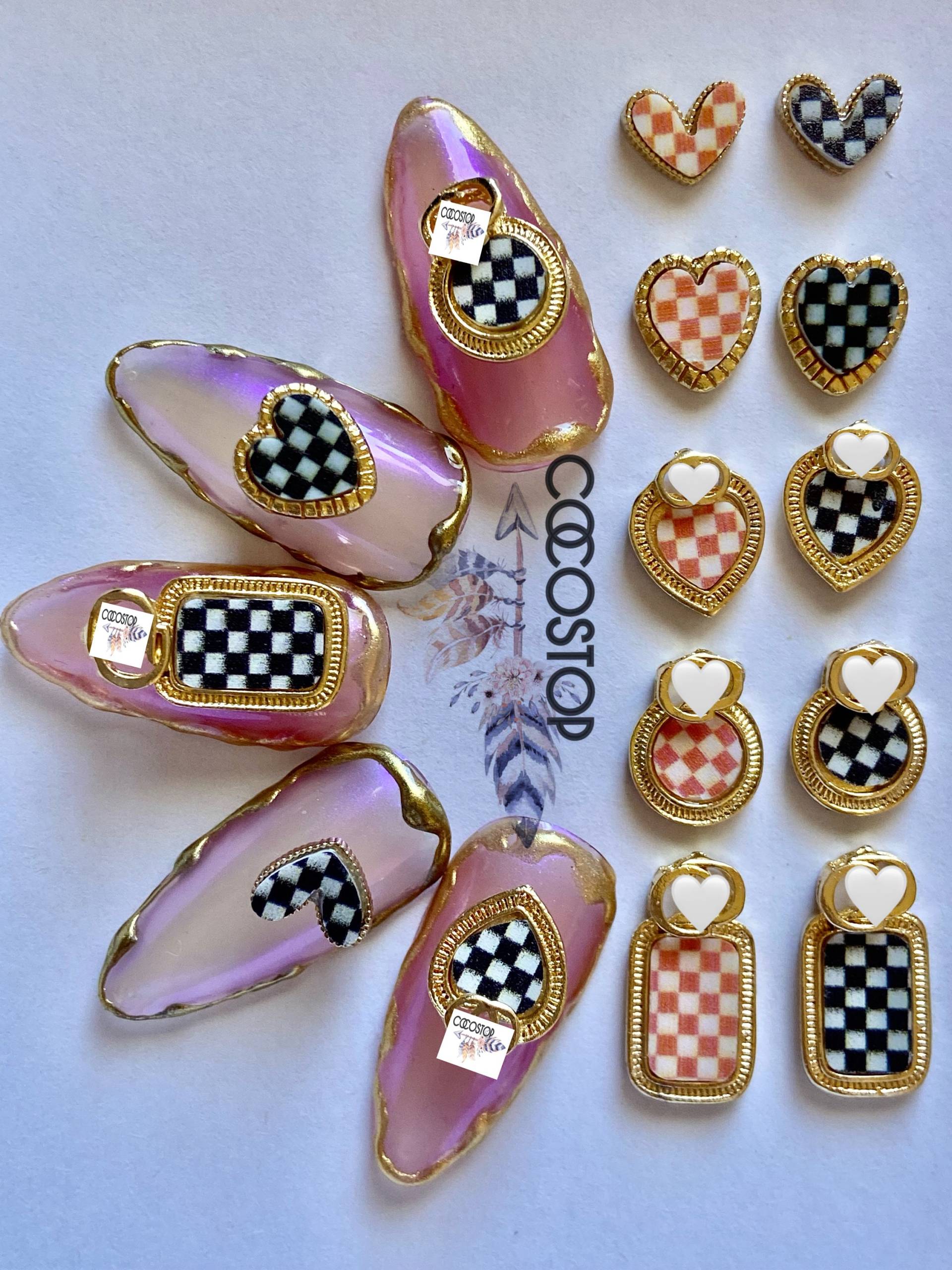 Gold Schach Herz Nagel Schmuck 3D Charms Nail Art Dekoration Diy Craft von Etsy - CocoStop