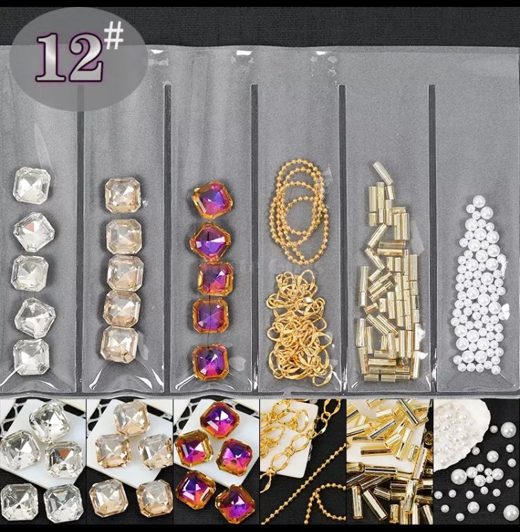 Mix Spitz Boden Quadrat Steine Strass Kristalle 3D Nagel Charms Schmuck Metallic Nail Art Maniküre Tipps von Etsy - CocoStop