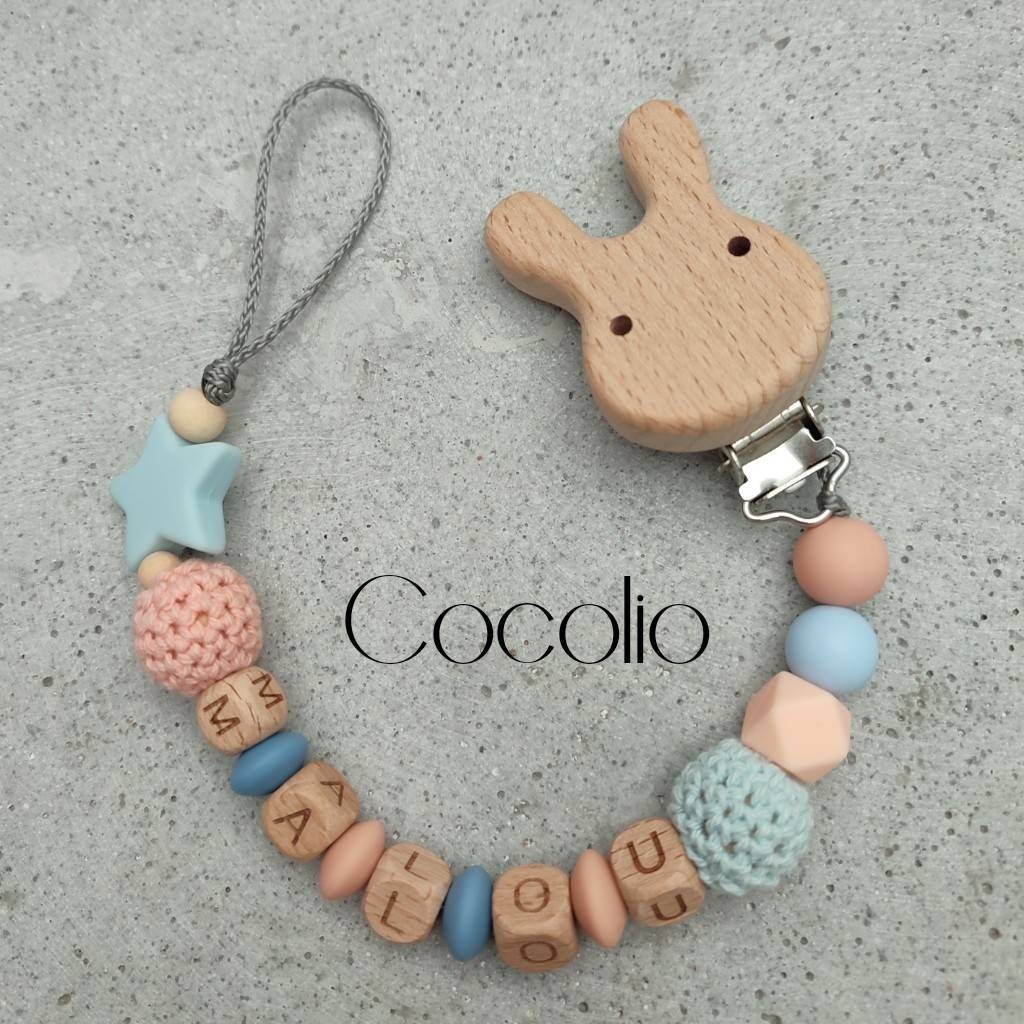 Schnullerkette Blau Apricot Personalisiert von Etsy - CocolioHandmade