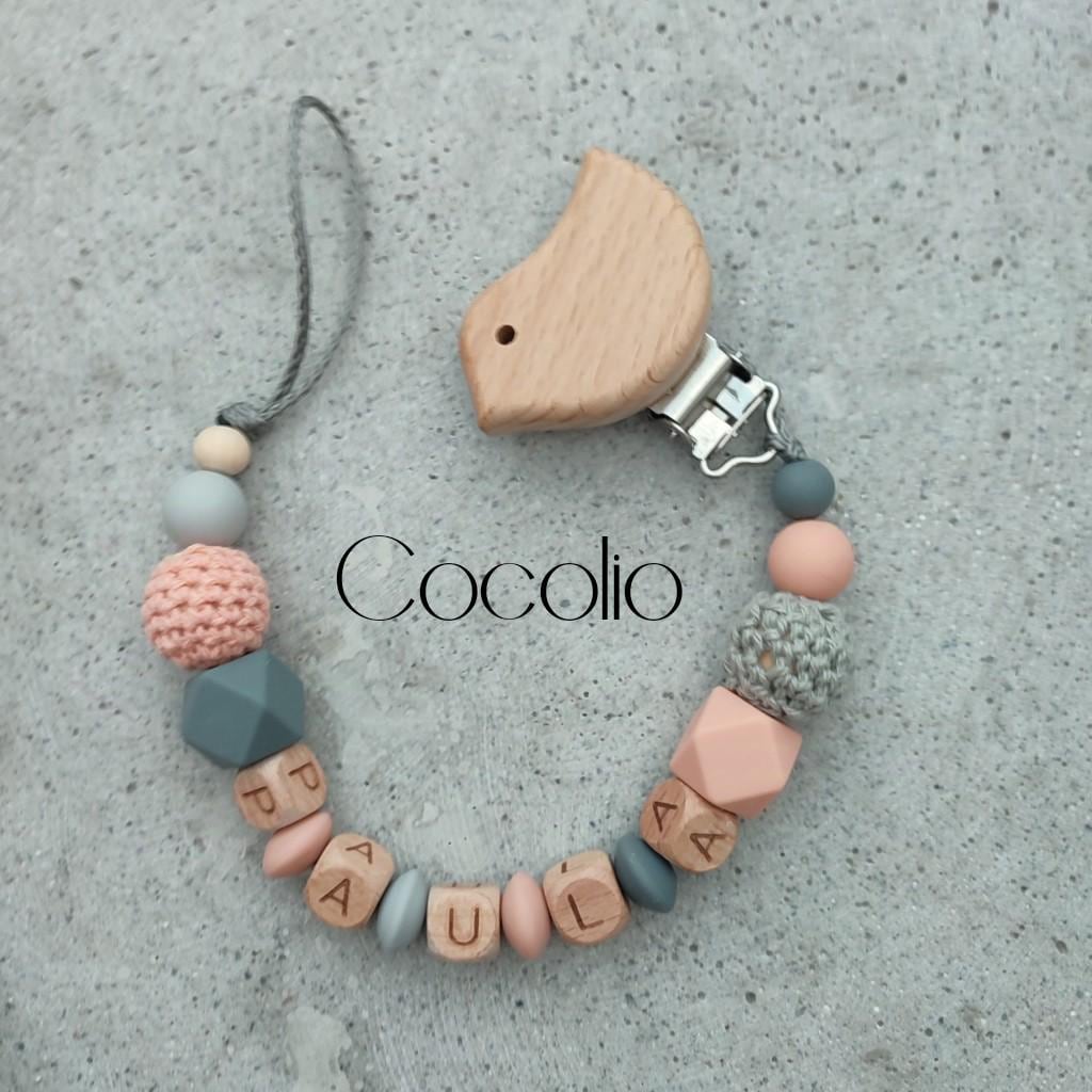 Schnullerkette Grau Apricotrosa Personalisiert von Etsy - CocolioHandmade