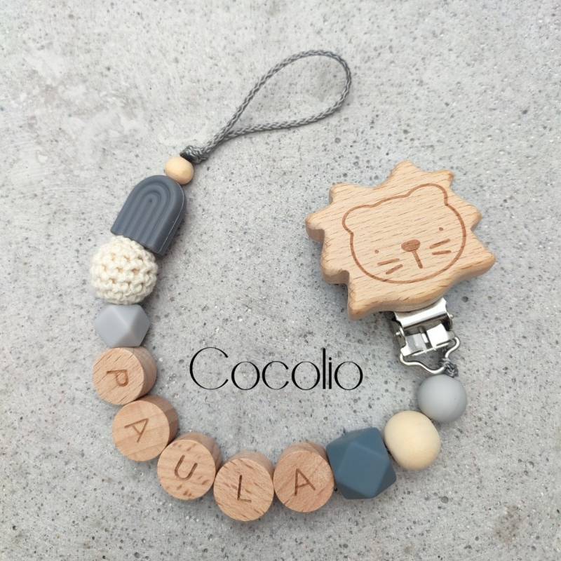 Schnullerkette Grau Beige Personalisiert von Etsy - CocolioHandmade