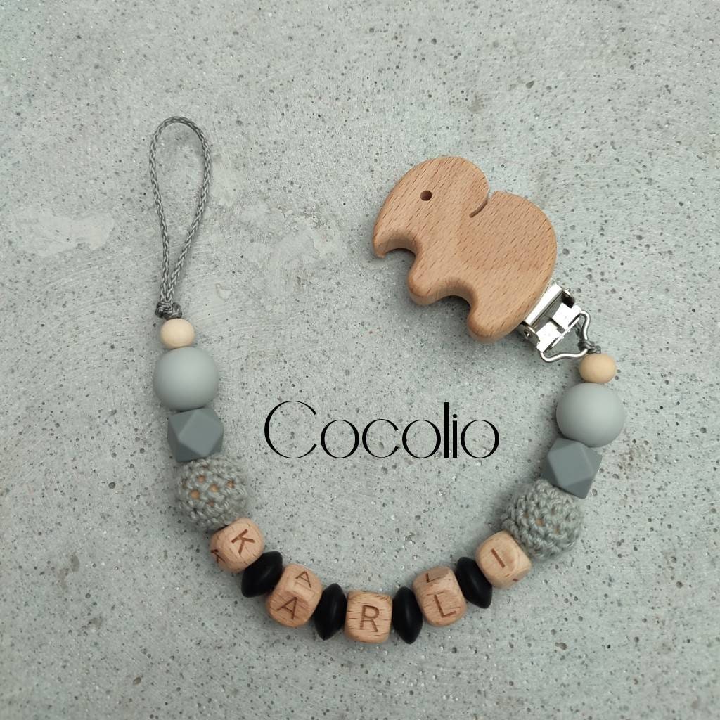 Schnullerkette Grau Personalisiert von Etsy - CocolioHandmade