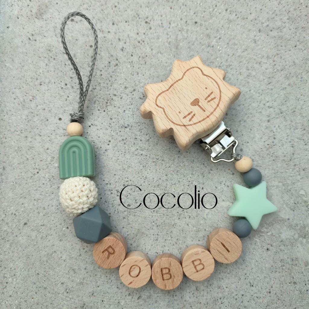 Schnullerkette Grau Türkis Personalisiert von Etsy - CocolioHandmade