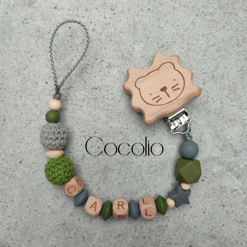 Schnullerkette Grün Grau Personalisiert von Etsy - CocolioHandmade