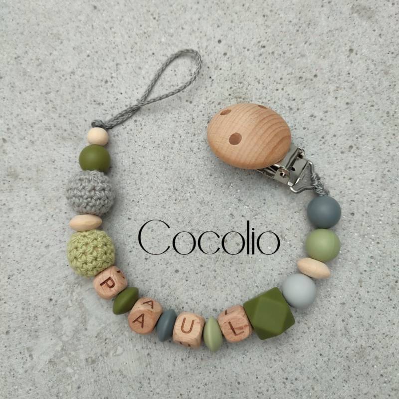 Schnullerkette Grün Grau Personalisiert von Etsy - CocolioHandmade