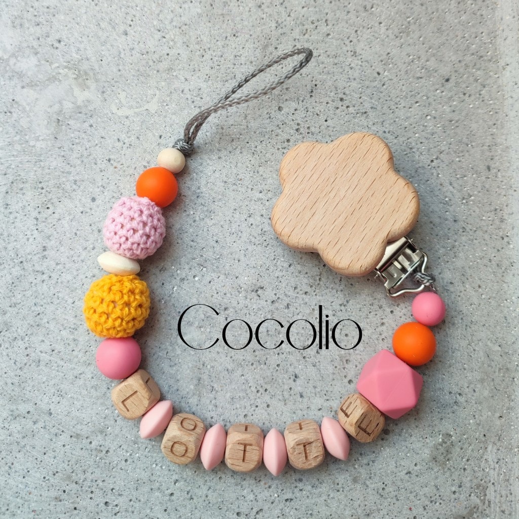 Schnullerkette Orange Pink Personalisiert von Etsy - CocolioHandmade