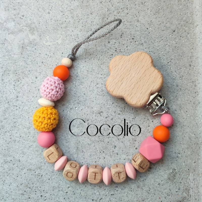 Schnullerkette Orange Pink Personalisiert von Etsy - CocolioHandmade