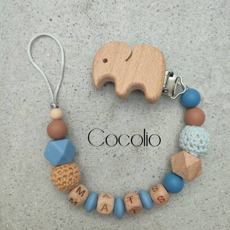 Schnullerkette Personalisiert Blau/Natur/Braun von Etsy - CocolioHandmade