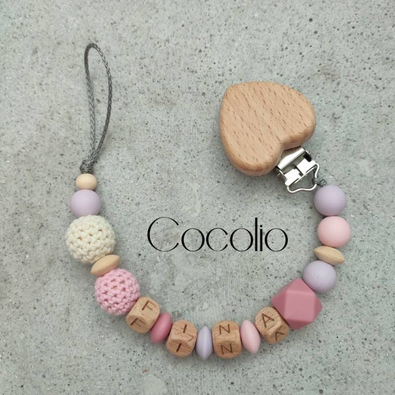 Schnullerkette Personalisiert Rosa-Flieder von Etsy - CocolioHandmade