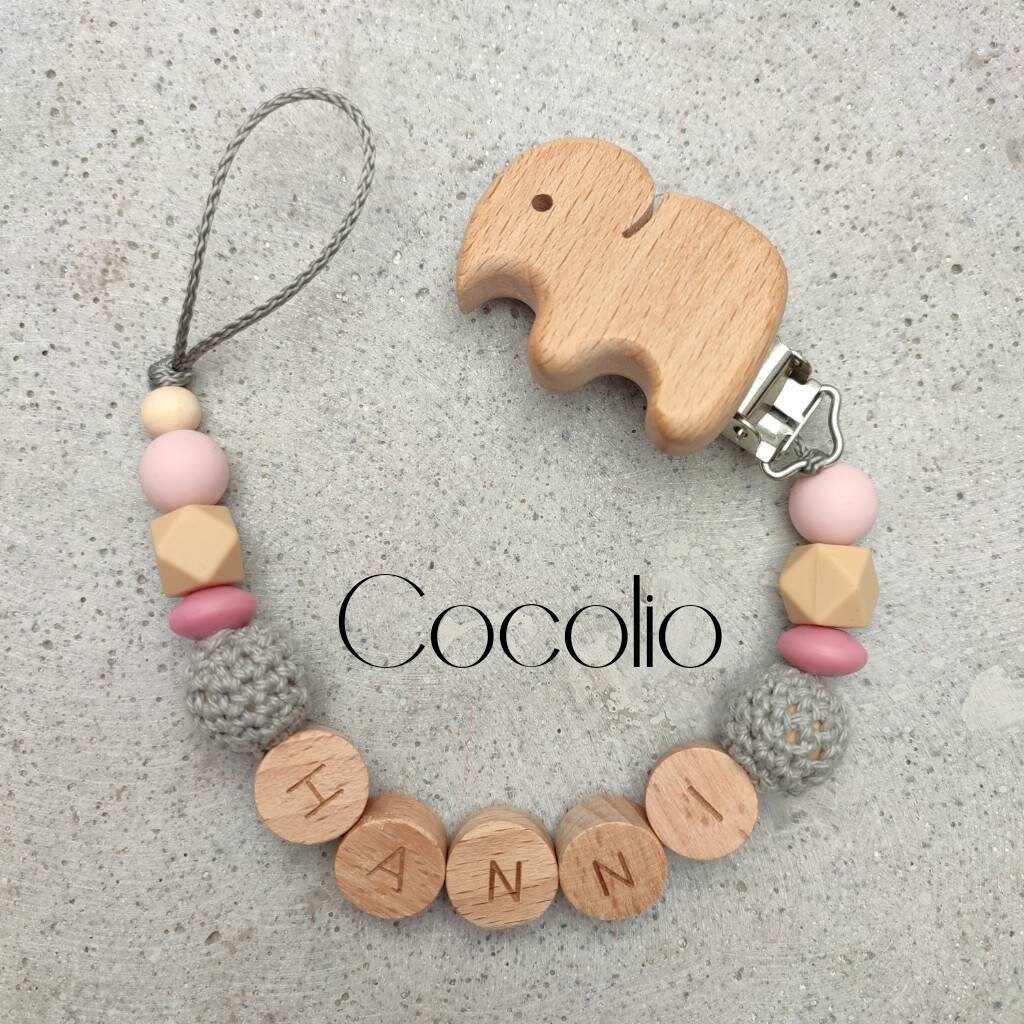 Schnullerkette Personalisiert Rosa Grau von Etsy - CocolioHandmade