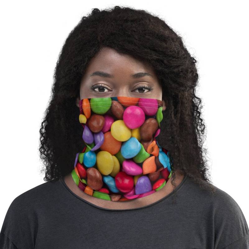 Regenbogen Candy Pieces Maske Bunte Bonbons Hals-Gamasche Neck Gaiter Theme Atmungsaktiv Wiederverwendbare Bites Gesichtsmaske von Etsy - CoitoCG