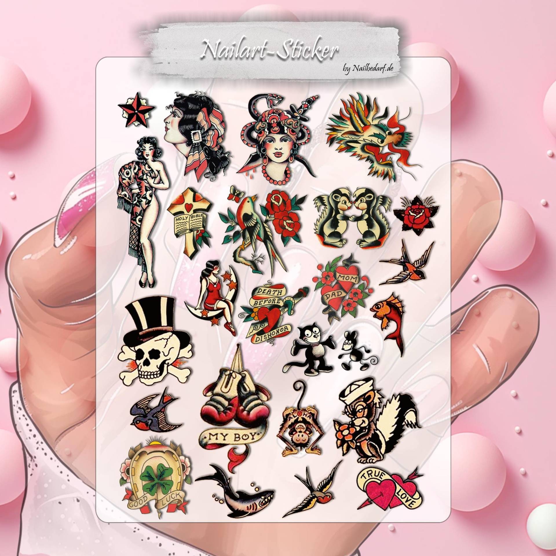 Nagel Aufkleber - Rockabilly Valentinstag Wasserfolie Abziehbild Nailart Wasser von Etsy - CooleSticker