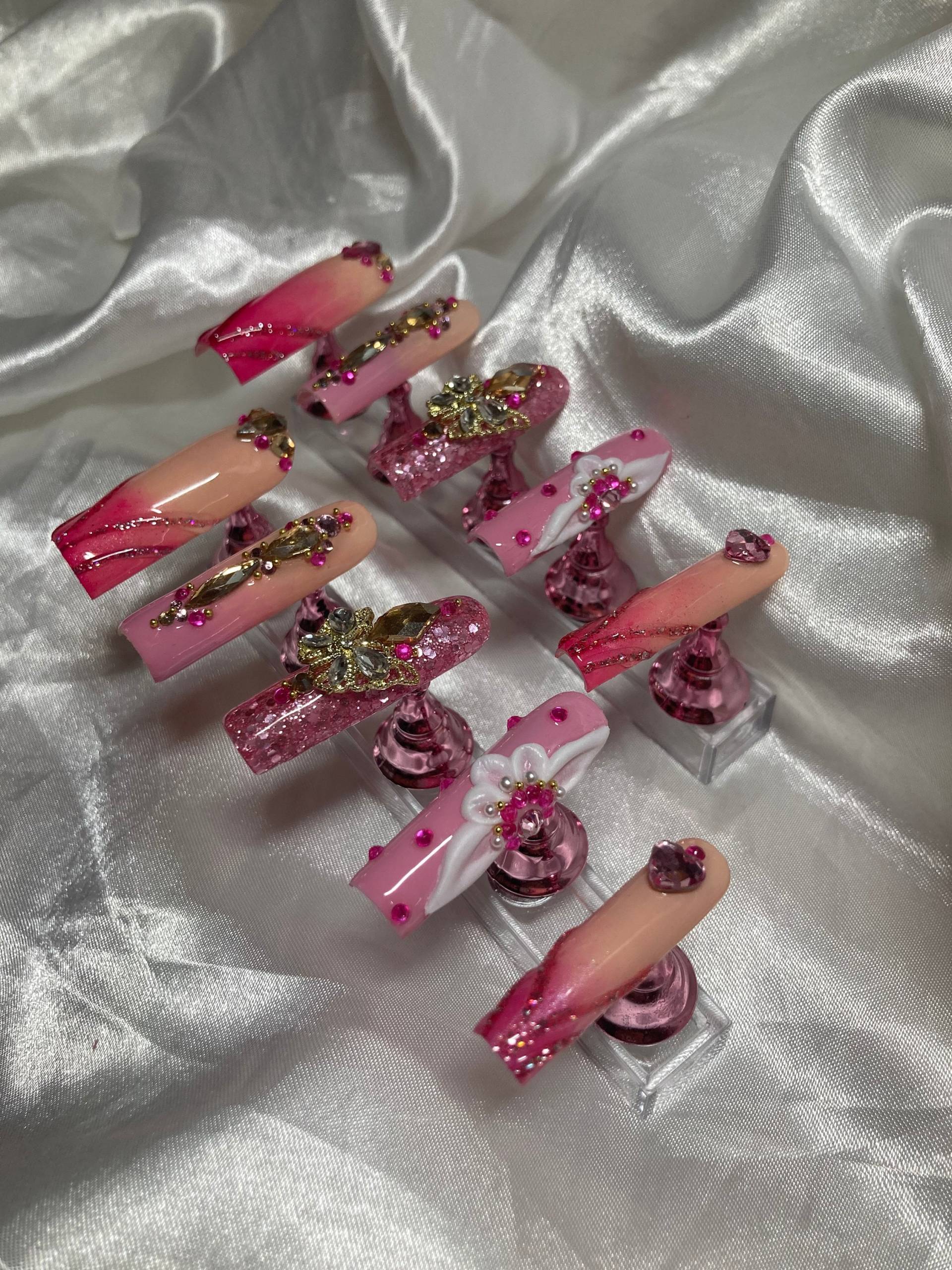 Press On Nails Pink Glitter Extra von Etsy - Cosi17