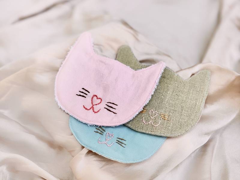 Abschminkpads Katzen Bestickt - 3Er Pack Nachhaltige Waschbare Abschminktücher in Verschiedenen Farben von Etsy - CottageandRose