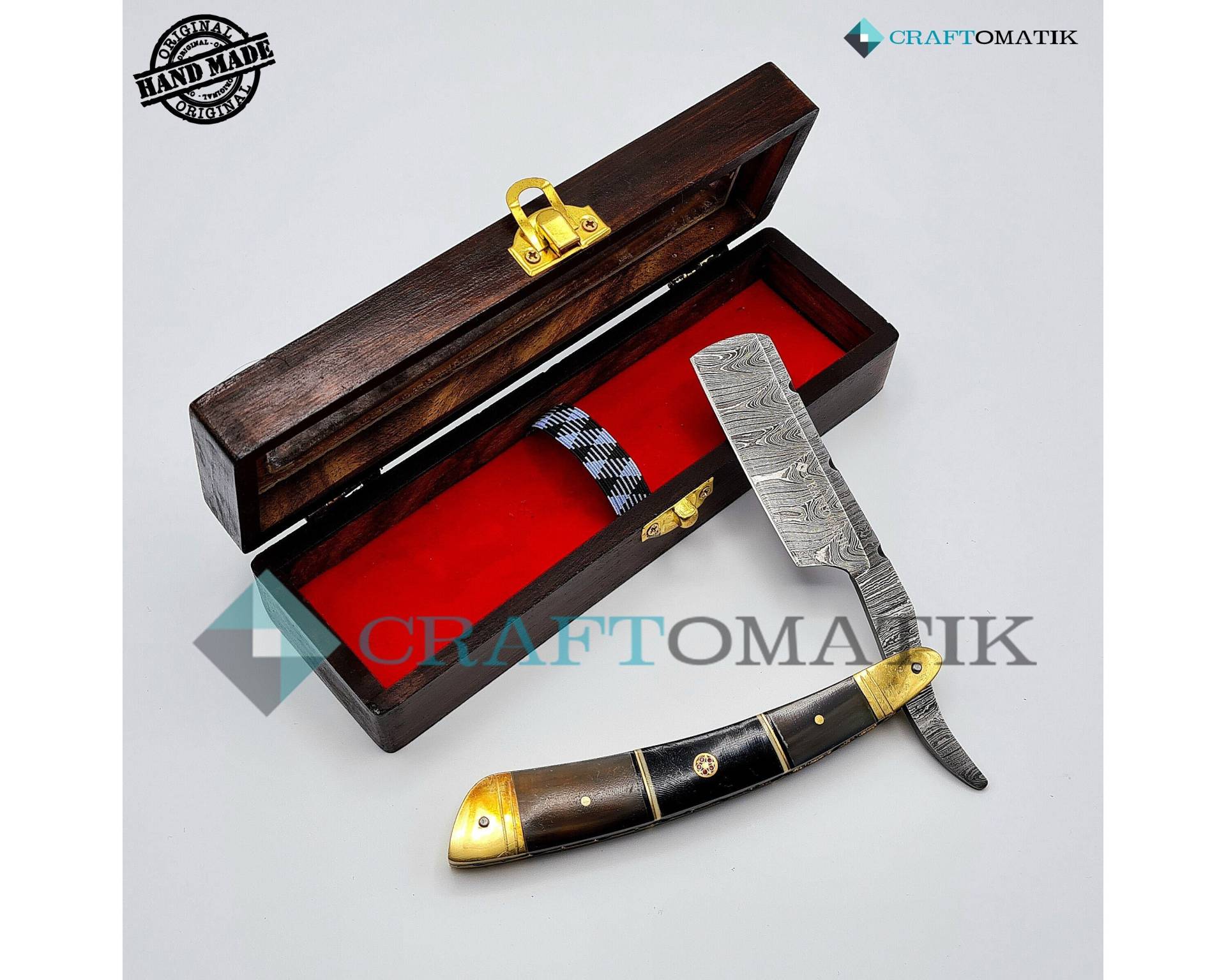 Rasiermesser | Damaszener Stahl Geschenk Set Hochwertig Herren Barber Razor Dbr34 von Etsy - Craftomatik