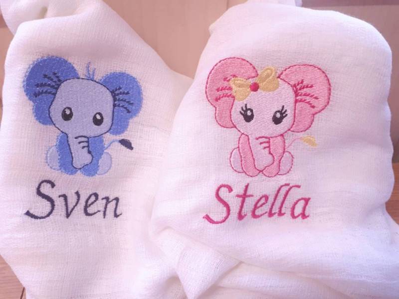 Spucktuch/Mullwindel Elefant Rosa Und Blau Personalisiert & Bestickt von Etsy - CreativeCreatorDE