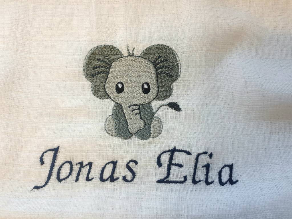 Spucktuch/Mullwindel Mit Namen Elefant Grau Personalisiert & Bestickt von Etsy - CreativeCreatorDE