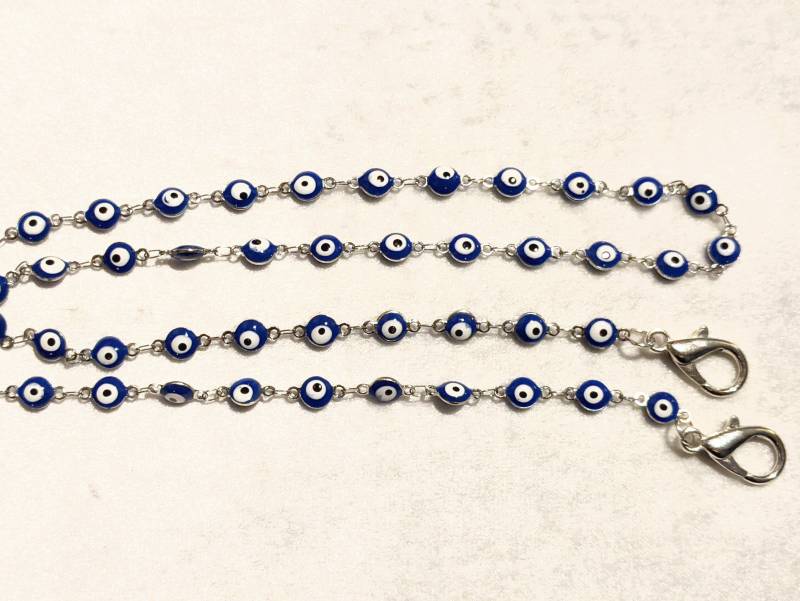 Evil Eye Metall Maske Kette Gesichtsmaske Schlüsselband Schmuck Blau Nazar Amulett Schutz Talisman Frauen Geschenk Große Verschlüsse Leicht 24 Zoll von Etsy - CreativeDesignsByVMS