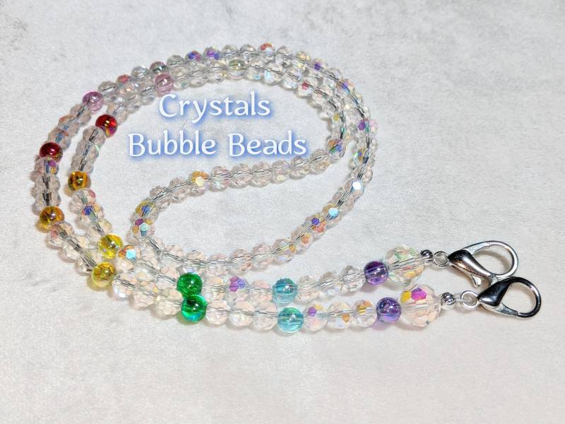 Gesichtsmaske Kettenhalter Lanyard Kristalle Bubble Perlen Regenbogen 26 "Silber Spangen Bling Frauen Geschenk Sparkle Schmuck Designer Maske Kette von Etsy - CreativeDesignsByVMS