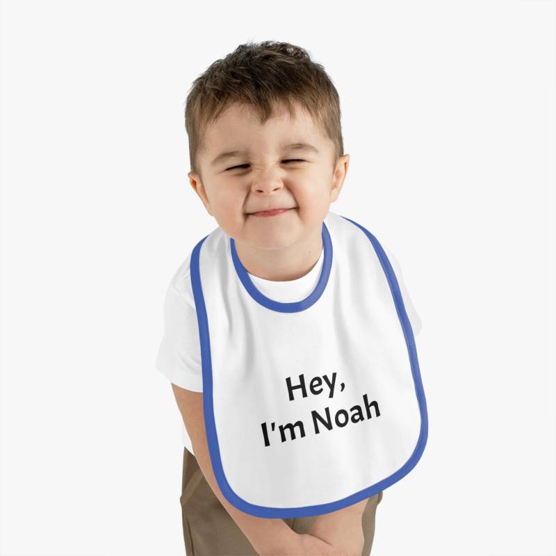 Soft Baby Contrast Trim Jersey Bib - Noah Stylish, Cute & Practical Mealtime Essential von Etsy - CtrlAltLaugh