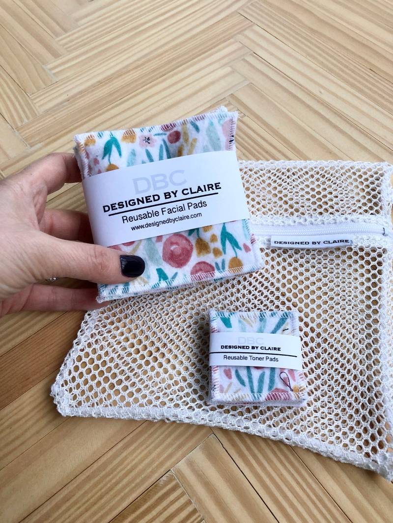 Wiederverwendbare Makeup Entferner Pads, Baumwollrunden, Zero Waste, Umweltfreundlich, Weiß Mit Blassem Blümchen, 5Er Pack von Etsy - DBCDesignedByClaire