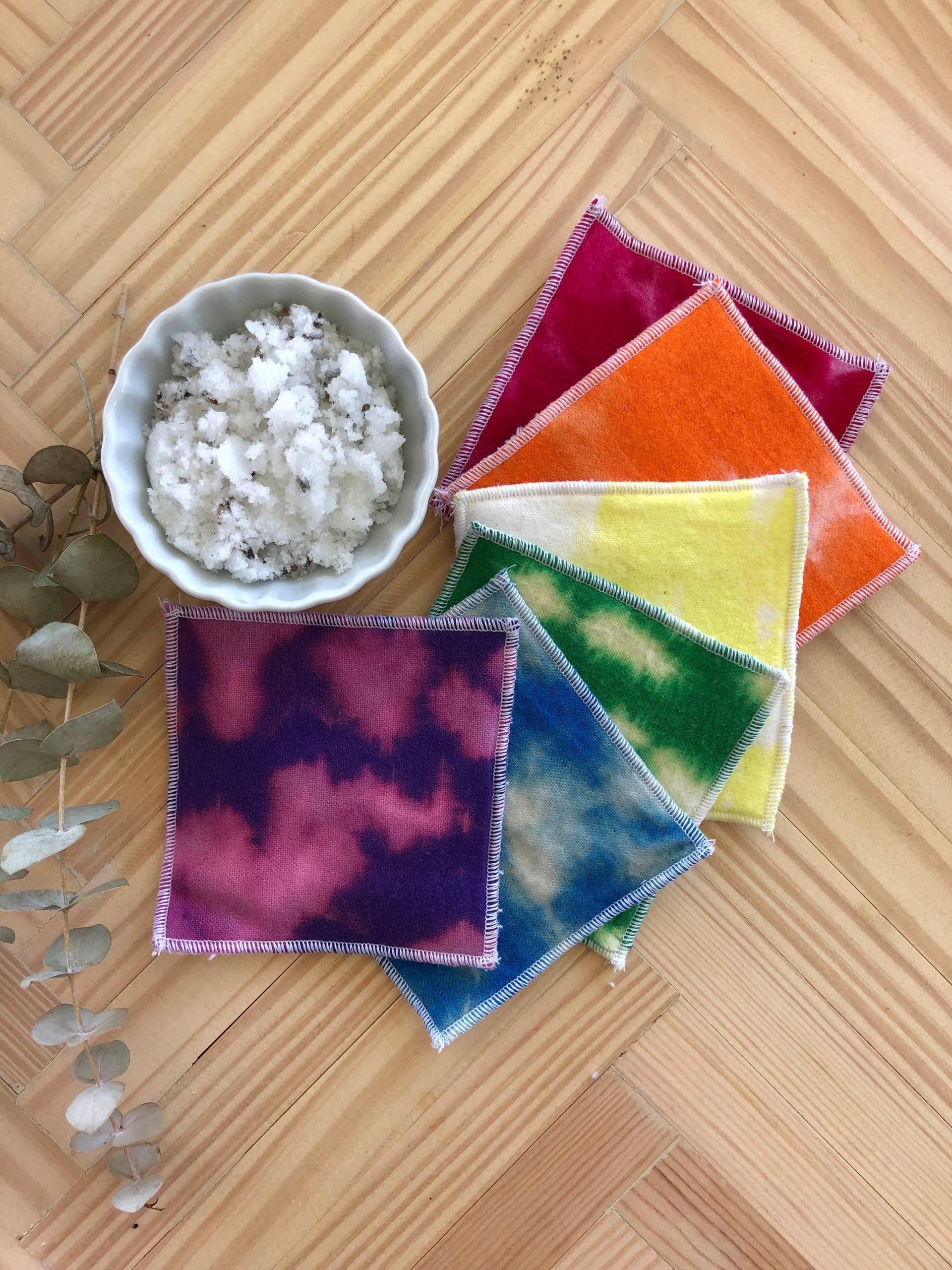 Wiederverwendbare Makeup Entferner Pads, Baumwollrunden, Zero Waste, Waschbar, Reverse Tie-Dye Rainbow Pack von Etsy - DBCDesignedByClaire