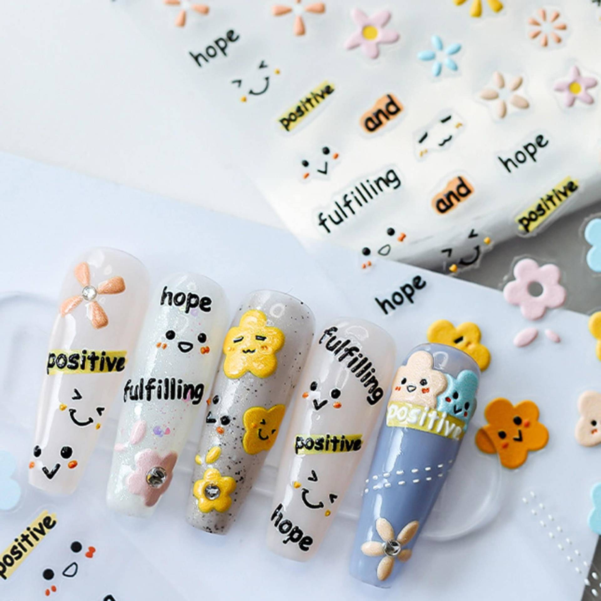 Emoji Blumen Nagelaufkleber, Wörter Süße 5D Nägel, Diy Nägel von Etsy - DIYDesignerArt