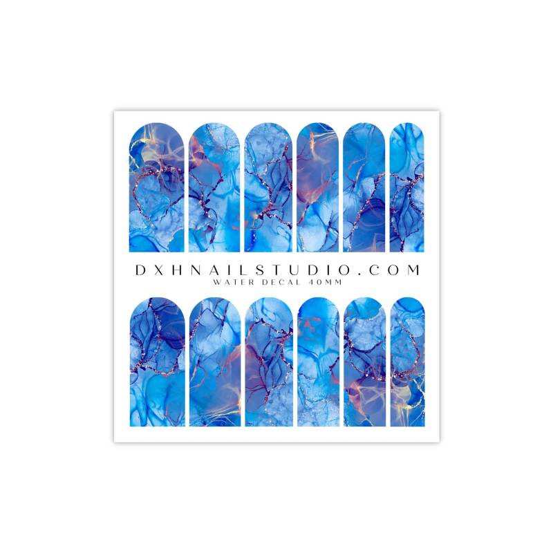 Aqua Blue Alcohol Ink Marmor Nagel Decals - Wassertransfer Nail Wraps Maniküre Zubehör von Etsy - DXHNAILCO