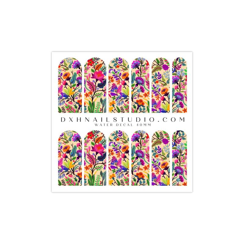 Fiesta Florals Nail Decals - Water Transfer Wraps Frühling Sommer Art Maniküre Zubehör von Etsy - DXHNAILCO