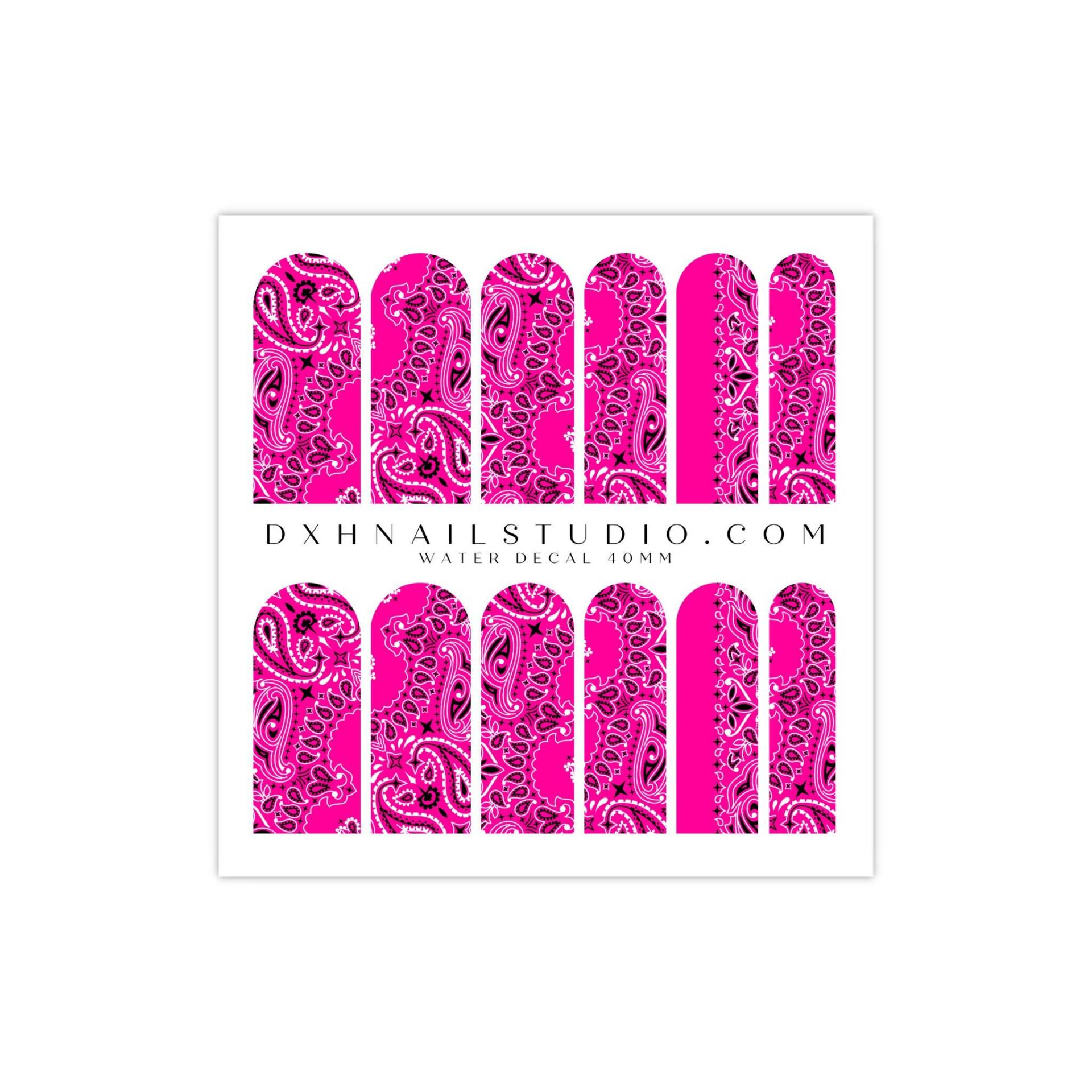 Hot Pink Bandana Nagel Abziehbilder - Paisley Wasser Transfer Nail Wraps Zubehör Maniküre Deco Art von Etsy - DXHNAILCO