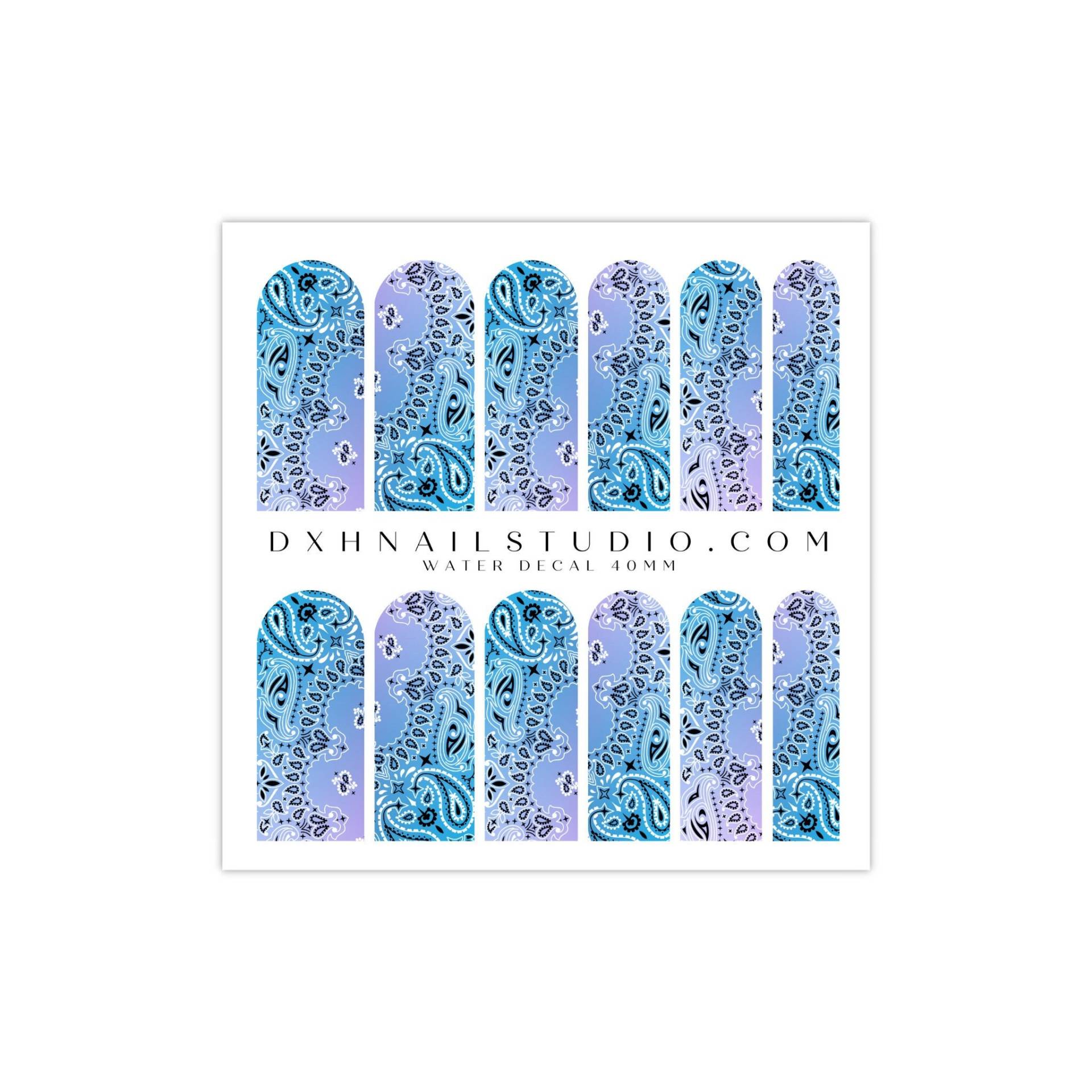 Neu Blau & Lila Ombre Bandana Paisley Nagel Abziehbilder - Aufkleber Wasser Transfer Nail Wraps Zubehör von Etsy - DXHNAILCO