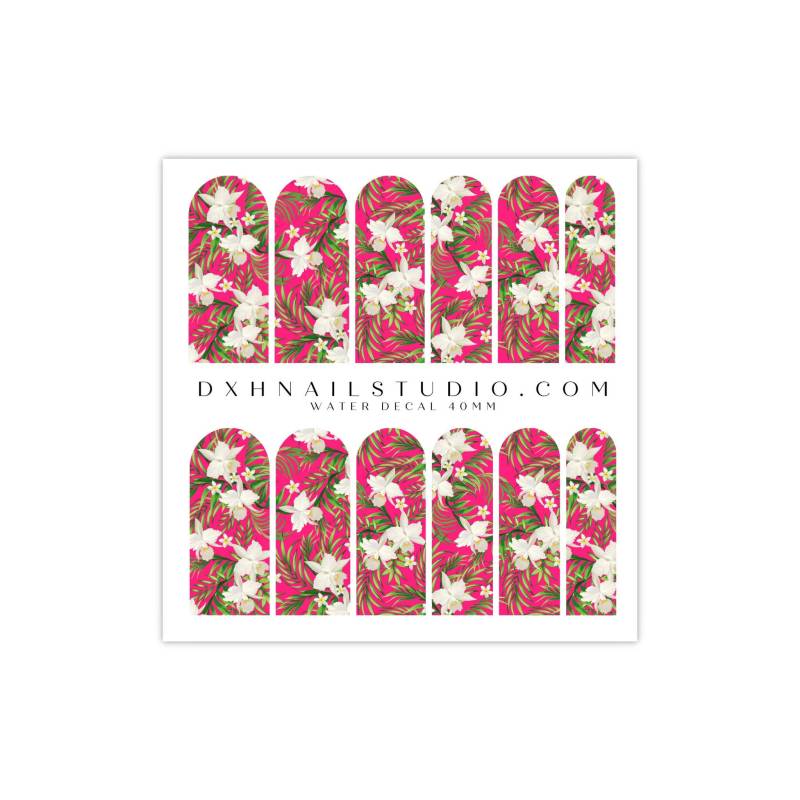 Neu Weiß & Rosa Hibiskus Tropical Floral Nail Decals Wassertransfer Wraps Für Acryl, Gel X, Press On Extensions von Etsy - DXHNAILCO