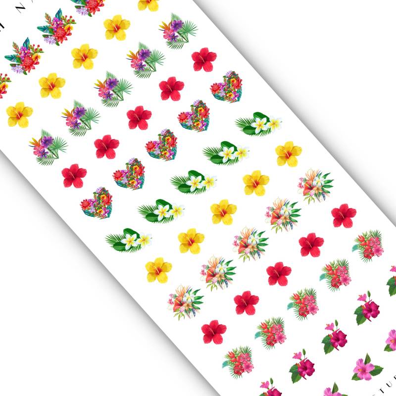 Tropical Floral Nail Decals - Hibiskus Bouquet Art Sommer Urlaub Nagel Designs Wasser Transfer Aufkleber von Etsy - DXHNAILCO