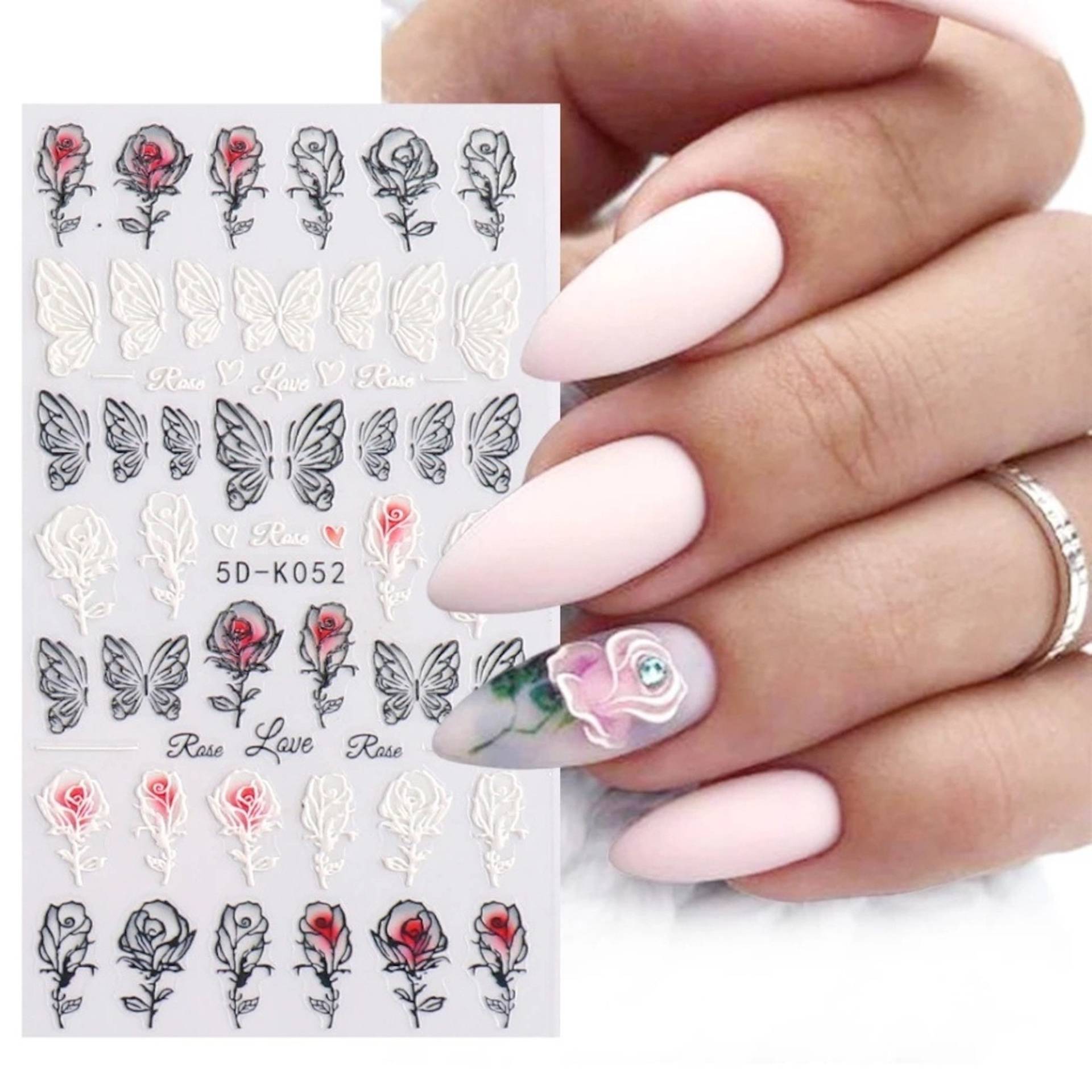 3D Frühling Nagel Aufkleber, Blumen Sticker, Rosen Schmetterling Nägel, Nail Art Zubehör von Etsy - DaisyNailArt