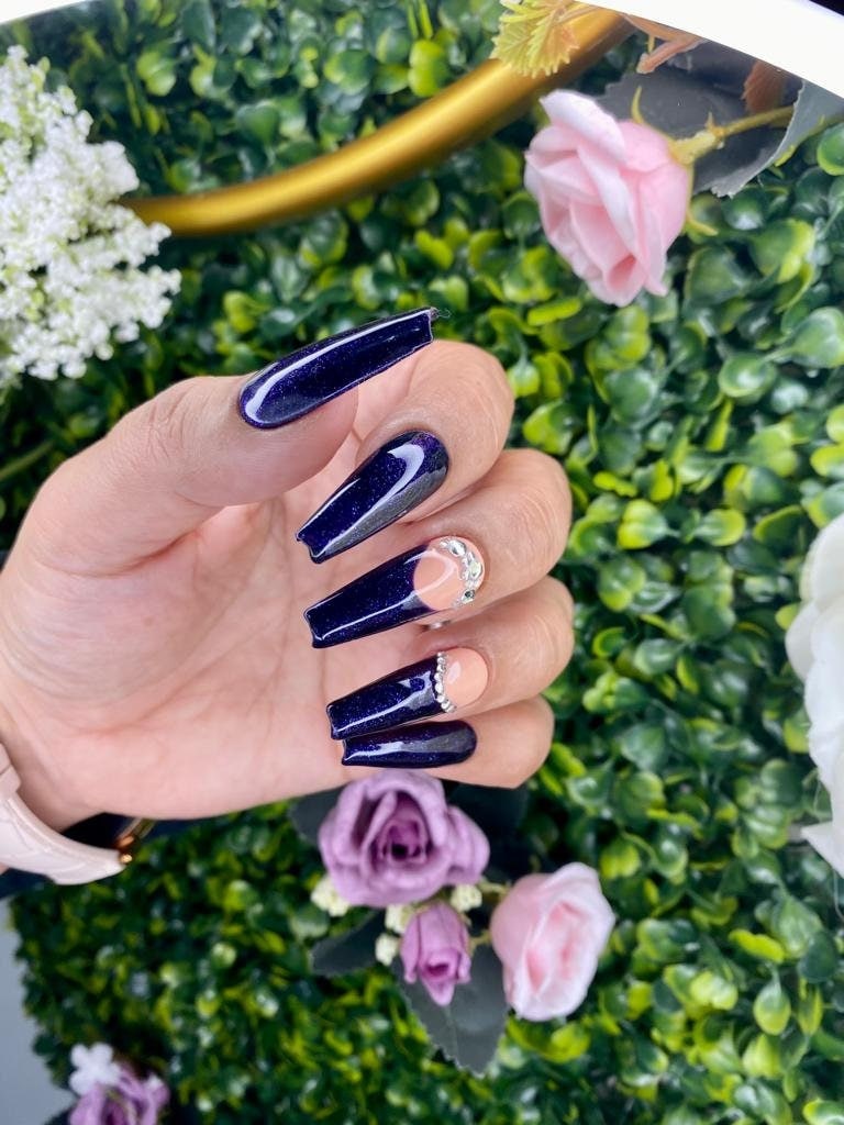 strasssteine Navy Pink Gel Press-On Nails | Geschenke Für Sie Dana Elite von Etsy - DanaEliteNails