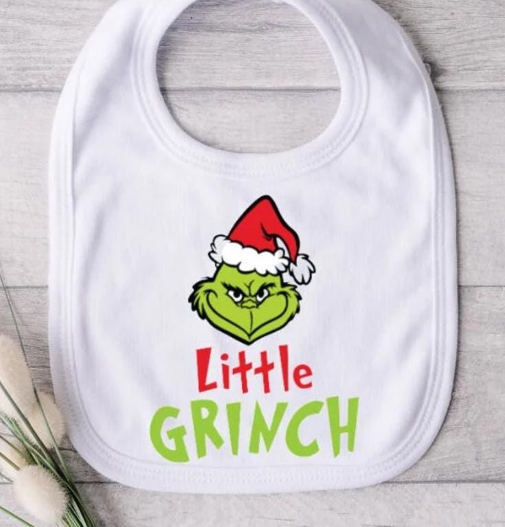 "Schönes Babylätzchen "Baby Grinch" Lätzchen Mit Schriftzug Knallrot Und Grün von Etsy - DeesCreationsStore