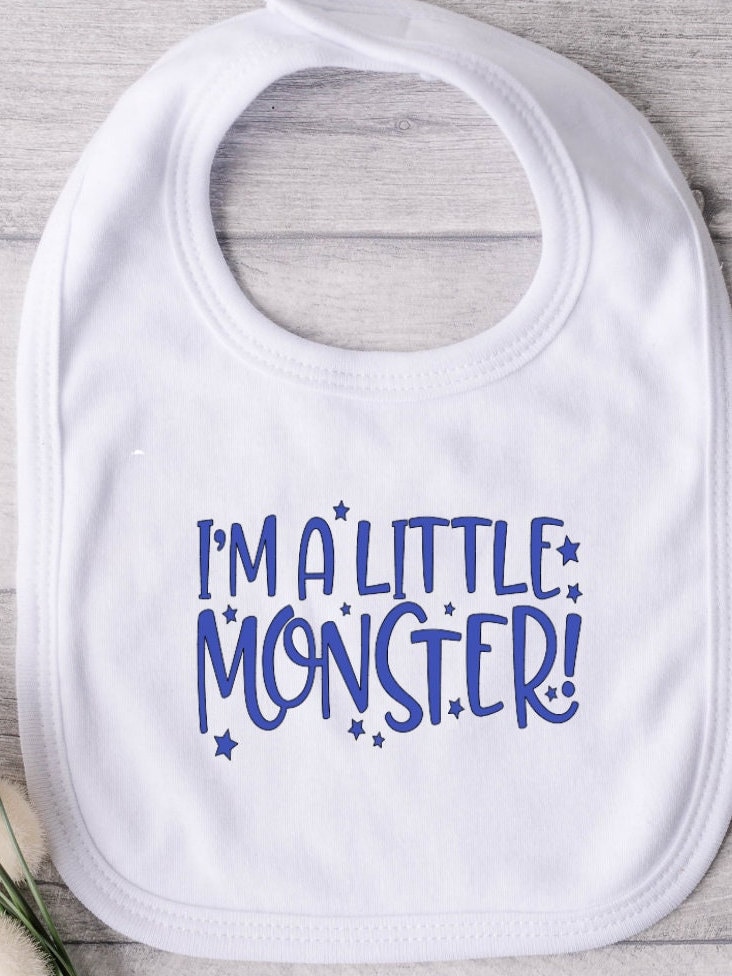 Weißes Frottee Tuch Baby Lätzchen Mit Velcro Verschluss Blau "I'm A Little Monster" Geschenk Junge Geschenke Für Babys von Etsy - DeesCreationsStore
