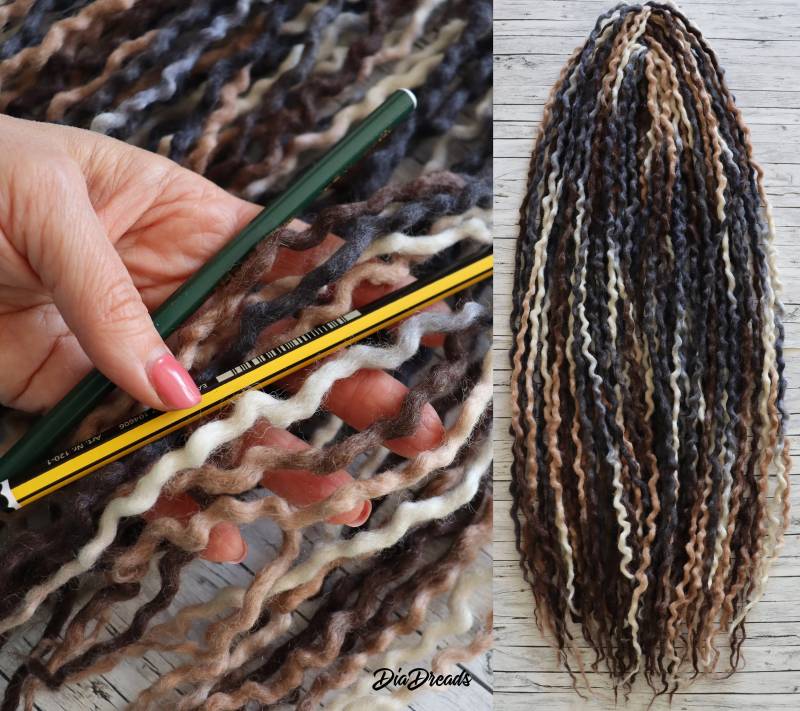 Dünne Micro De Wolle Dreads Vollständiges Set Rockies Kurze Mittellange Dreadlocks Doppelseitige Erweiterungen Braun Creme Steingrau von Etsy - DiaDreads