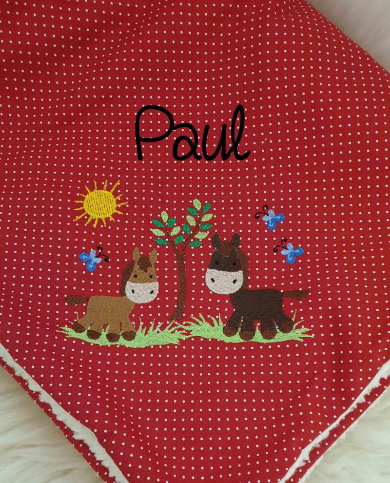 Babydecke Decke Kuscheldecke 2 Pferde Rote Punkte & Wunschnamen W59 von Etsy - DieWichtelstickerei