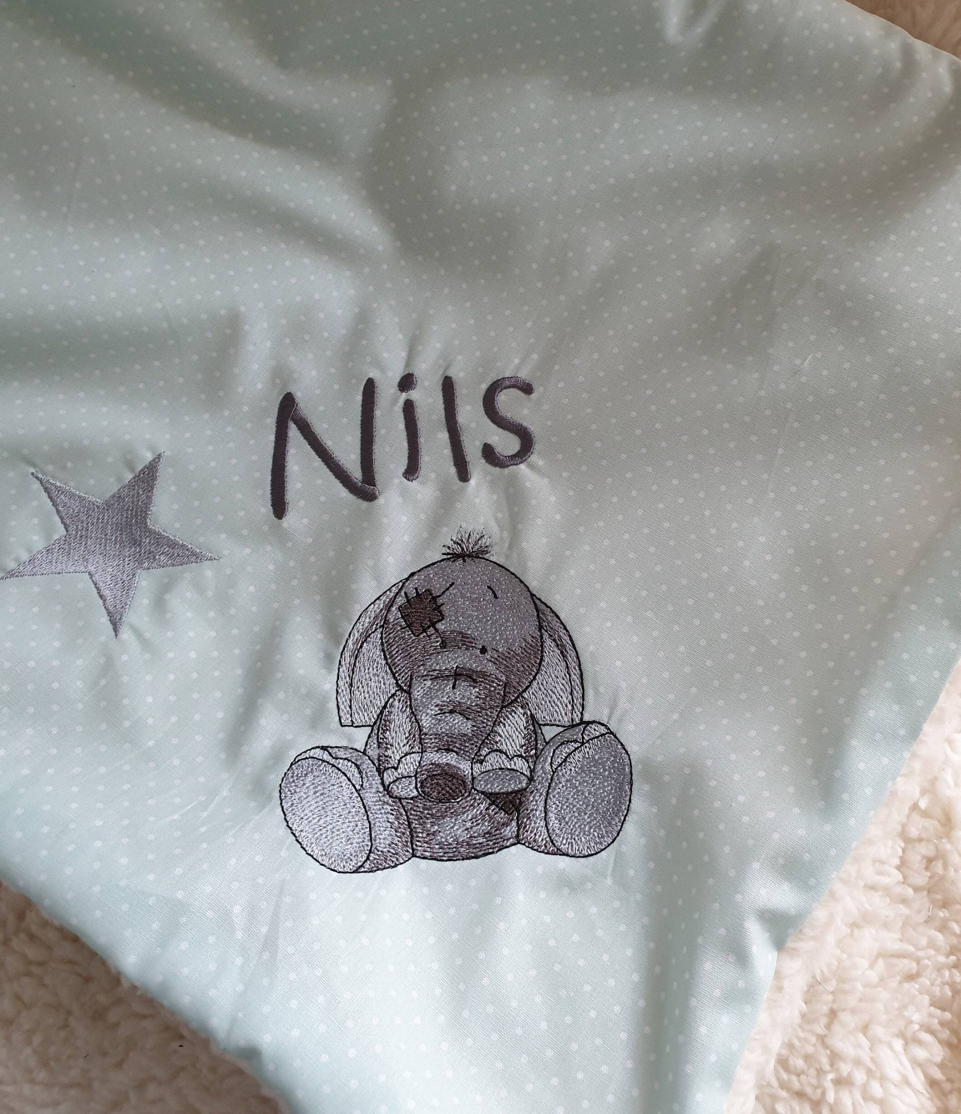 Babydecke Decke Kuscheldecke Elefant Stern Punkte Mint & Wunschnamen W76 von Etsy - DieWichtelstickerei