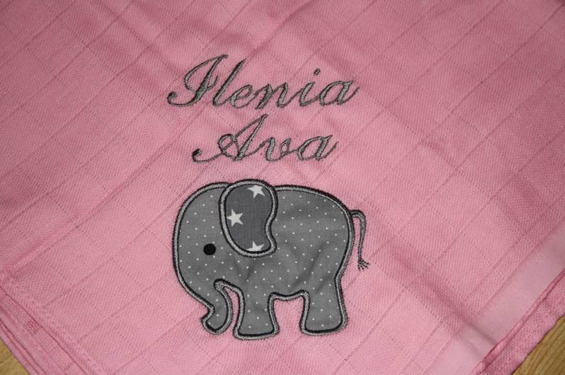 Mullwindel Spucktuch Elefant Rosa Grau Mit Namen W313 von Etsy - DieWichtelstickerei