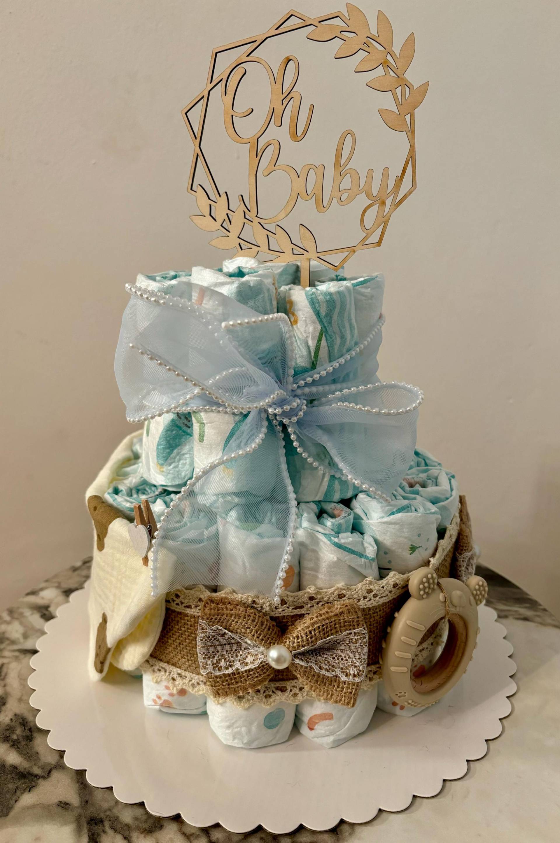 Windeltorte in Blau Für Baby-Jungen Als Geschenk Zur Geburt Taufe Oder Babyshower von Etsy - DorasWindelzauber