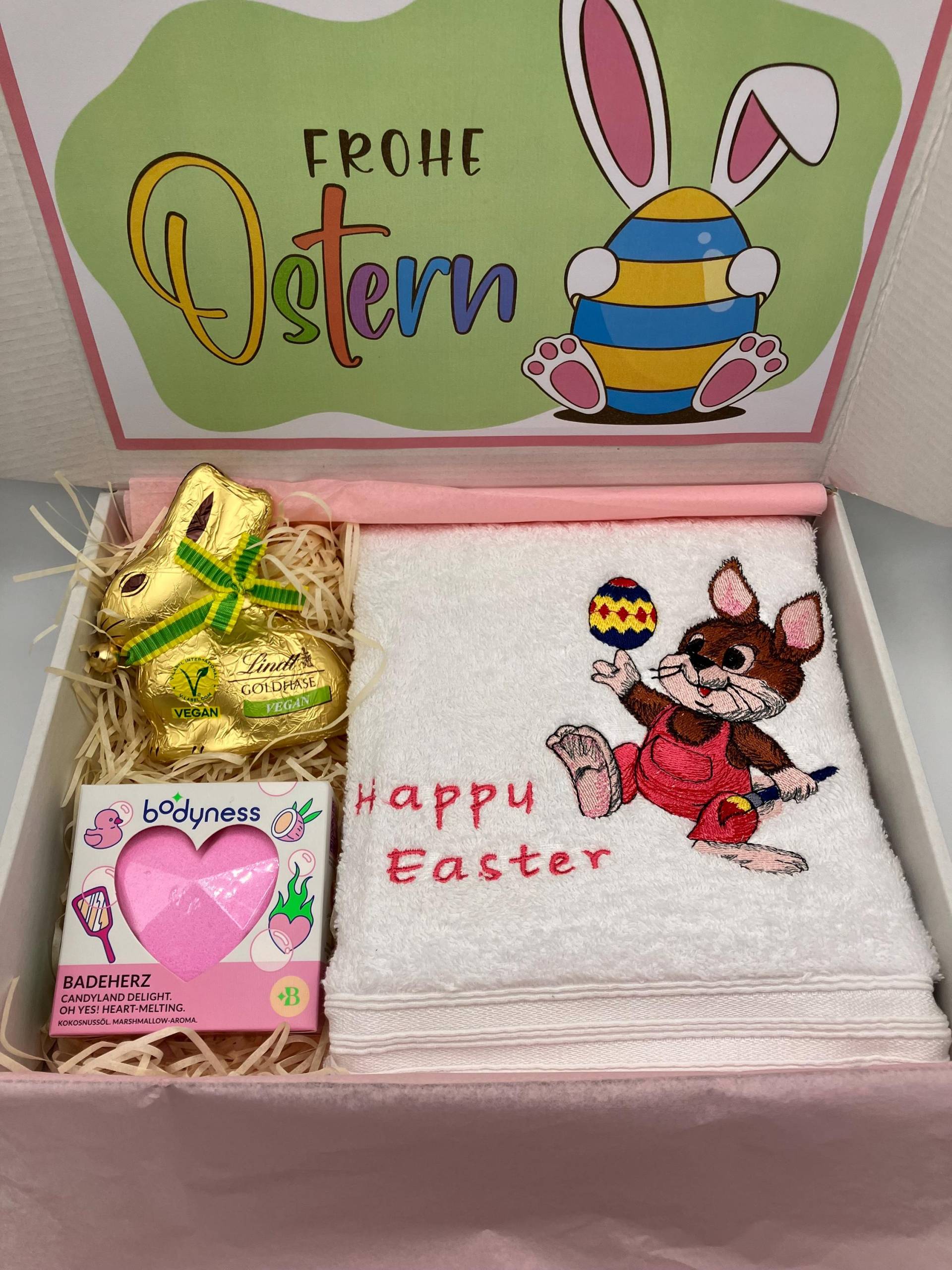 Ostern, Besticktes Handtuch Mit Osterhasen - Motiv, Schokolade Vegan, Osterkorb, Bunt, Spa Box, Geschenk von Etsy - DorisOsterreich