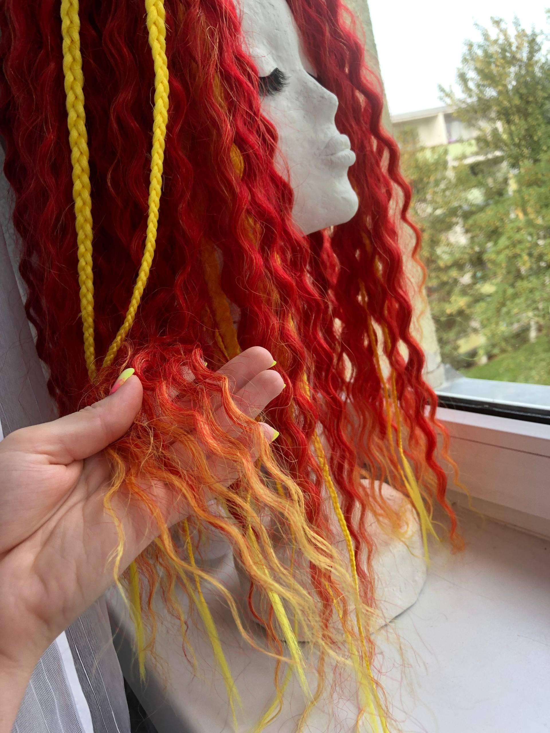 Hot Red De Dreads, Wave Set Dreads Mit Zöpfen, Curly von Etsy - DreadsByDAP