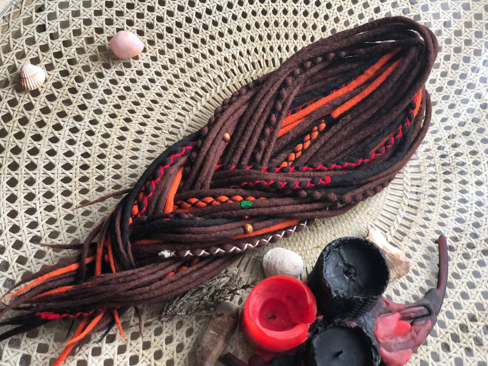 Dunkelbraun Und Schwarz Orange Wolle Doppelendige Single Enden Dreads Merino Dreadlocks von Etsy - DreadsByHolly